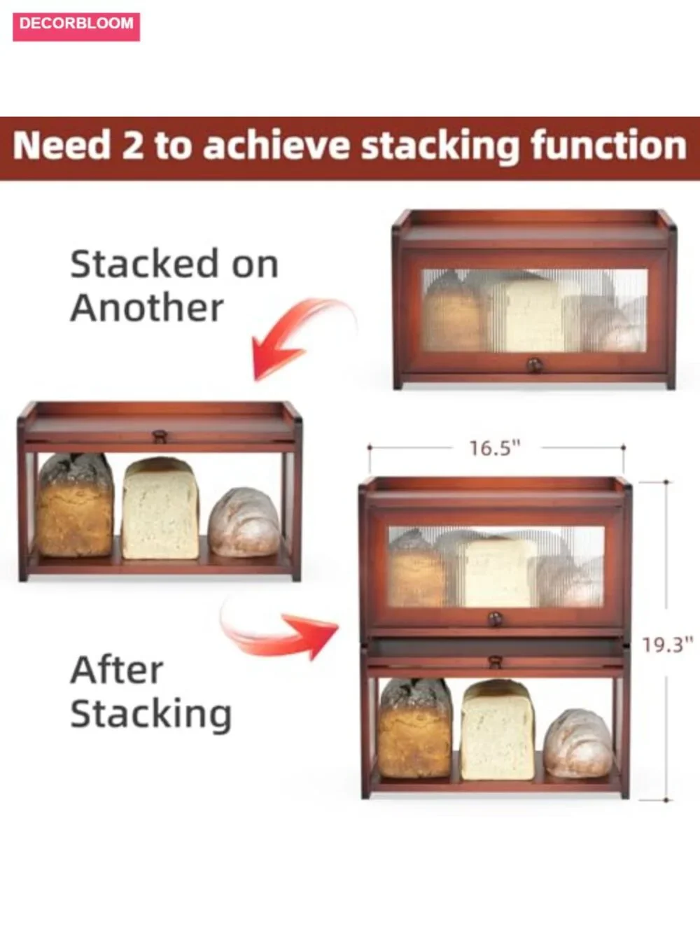 Bamboo Bread Box Extra Large with Clear Acrylic Panels Farmhouse Storage